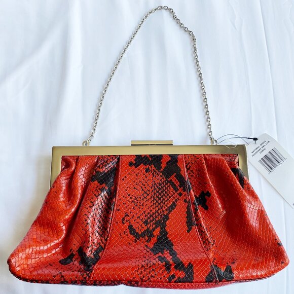 Calvin Klein Snake-Embossed Red Frame Clutch - Picture 1 of 10